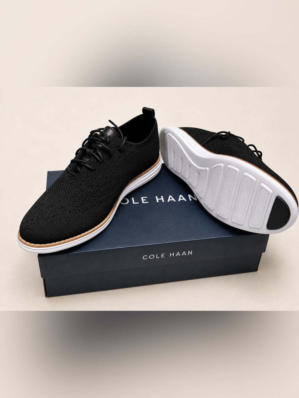 Cole Haan Black Knit Derby Sneakers with White Sole